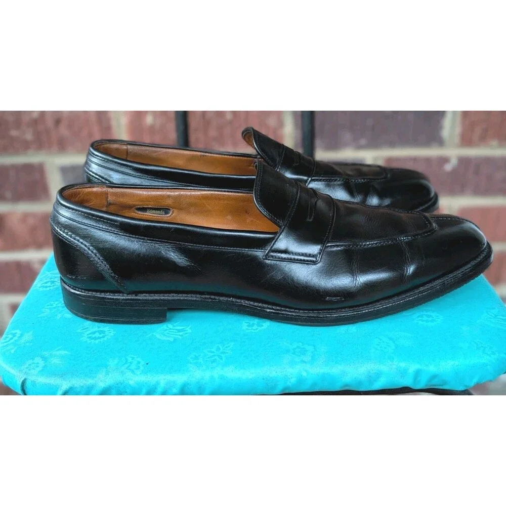 Allen Edmonds Glasgow Black Leather Split Toe Slip On Loafers- Men Size 14B